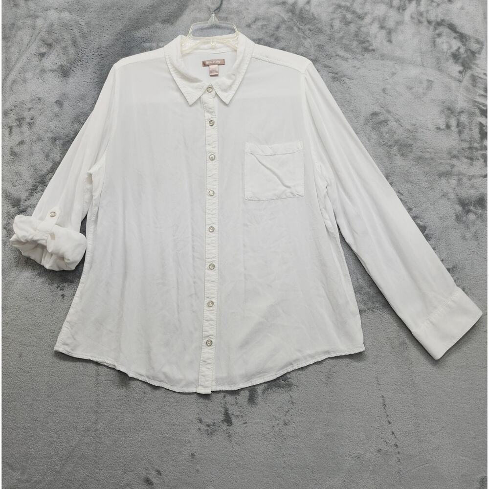 Vintage White Stag Top Womens XXL/2XL White Rayon Roll Tab Long Sleeve Casual - Picture 2 of 10
